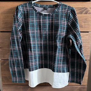 Ann Taylor Top Green Plaid Size Large Petite (LP)